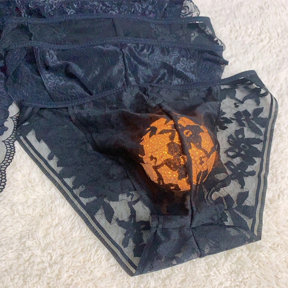 

Men Sissy Lingerie Sexy Sheer Lace Panties U Convex Cock Pouch Gay Men Briefs See Through G-String Thong Gay Underwear Underpant