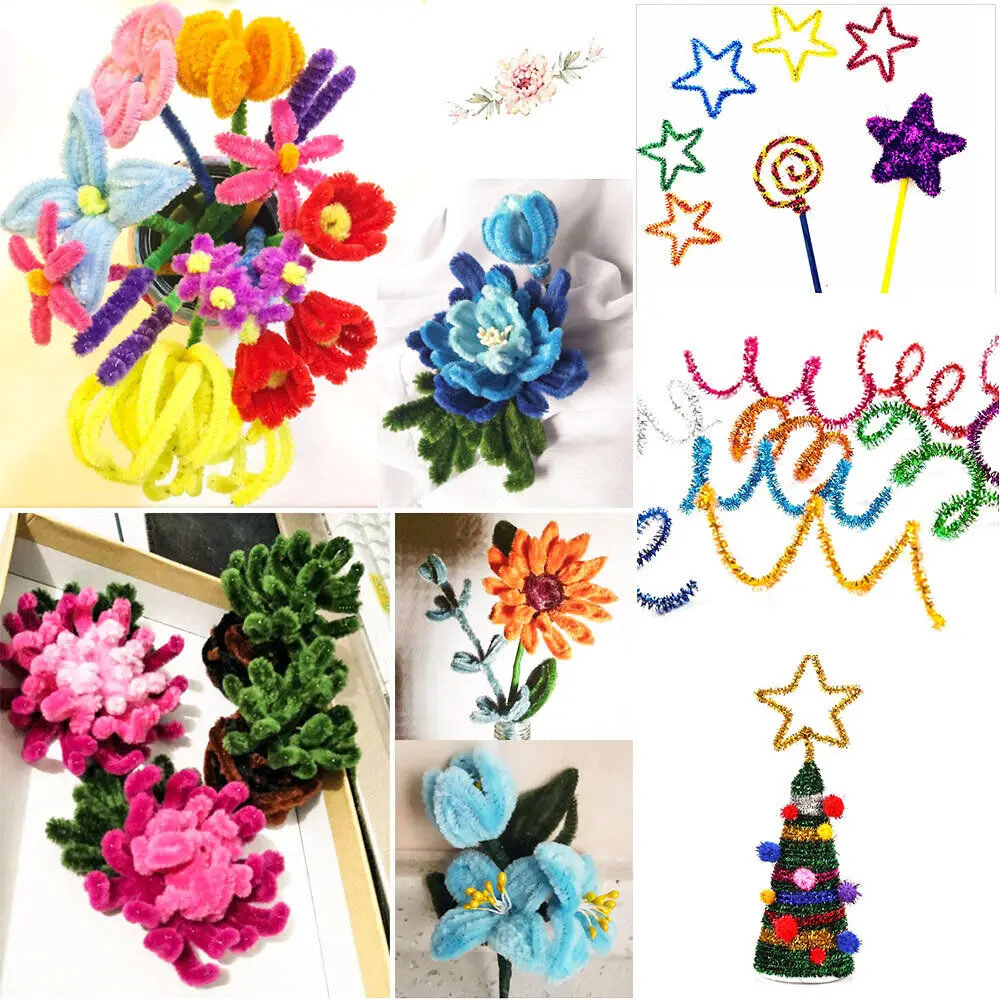 Mixed Color Plush Glitter Chenille Cleaners Wired Stems Pipe Plush Sticks Kids DIY Handmade Decor Creative Crafts Toy Accessoriy