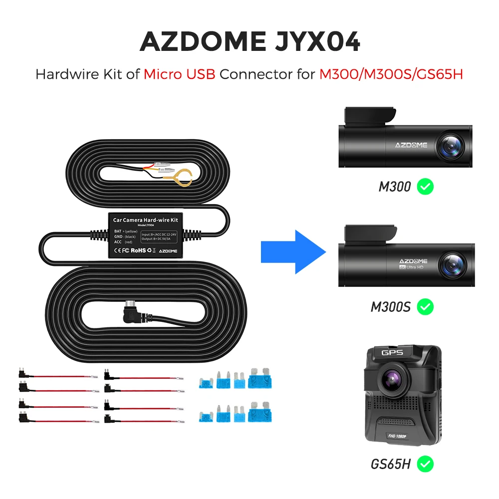 AZDOME HW03L Car DVR HardWire Kit For M300/M300S Low Vol