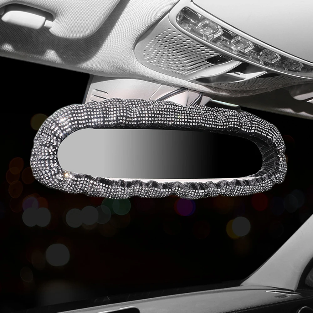1pc Universal Car Mirror Diamond Cover Car Rearview Mirror Cover Flannel Decorative Auto Interior Accessories
