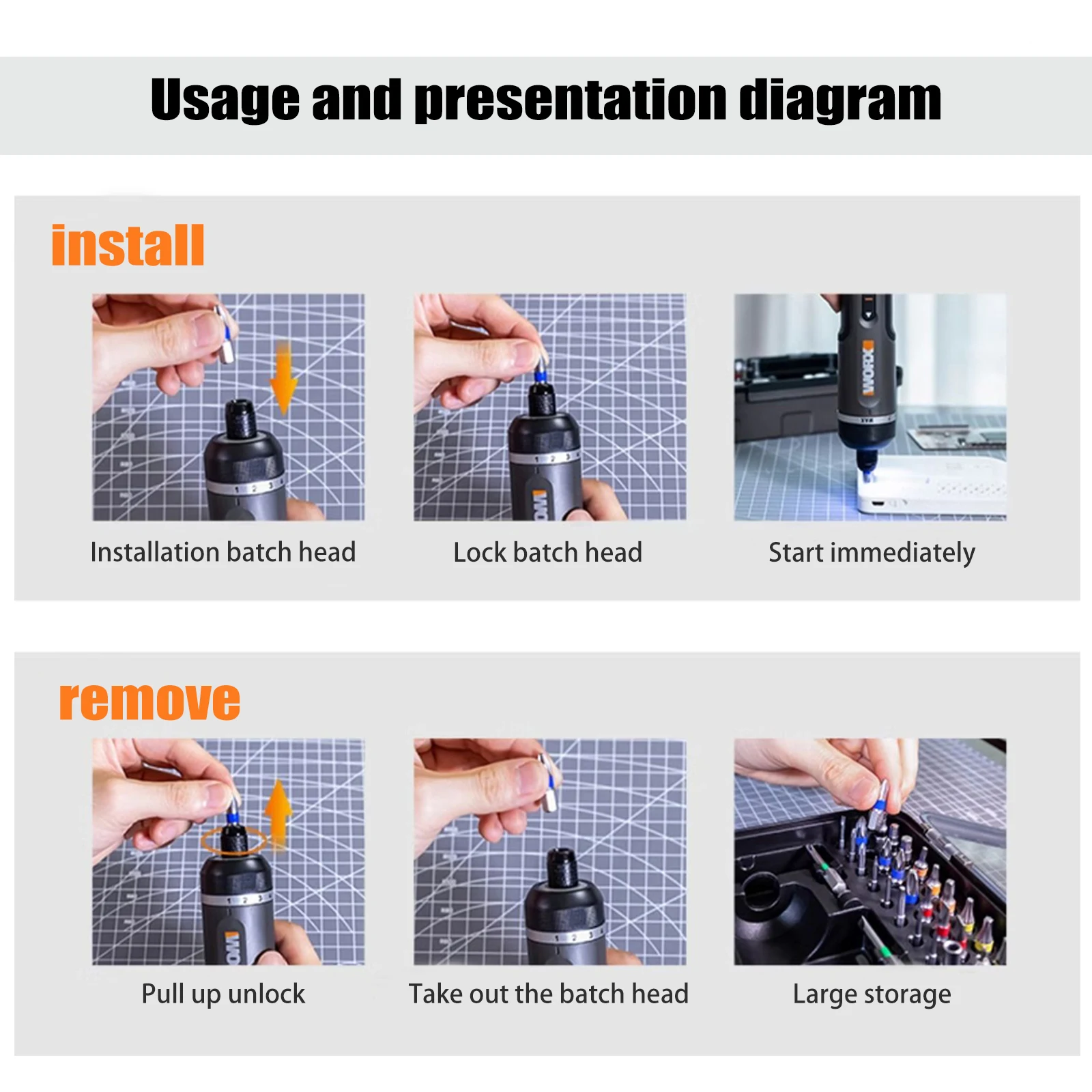 Worx 4V Electrical Screwdrivers Set WX242 Portable Smart Cordless Power Screw Driver Mini Electric Drill Home Repair Power Tool 6