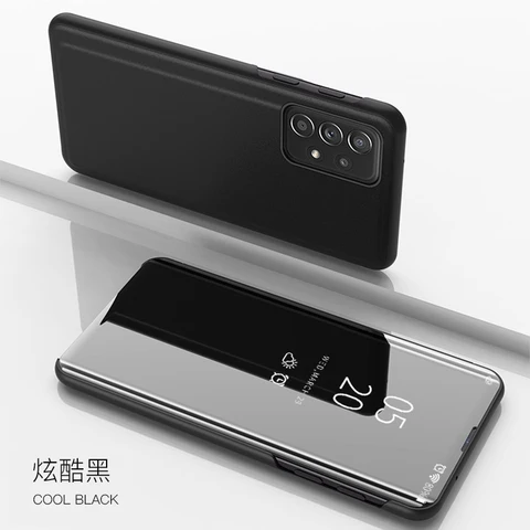 Mirror View PU Leather Flip Cover  For Samsung Galaxy A53 M31S M51 A42 Note20 S20 FE A51 A31  A41 A21 A71 M11 A01 A02 A91
