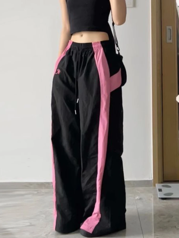 ADAgirl Y2k Black Sweatpants for Women Hip Hop Baggy Straight Wide Leg Jogging Sporty Pants Korean Streetwear Causal Trousers