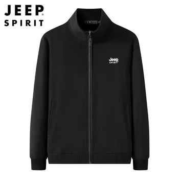 JEEP SPIRIT 봄 코튼 스포츠 통기성 코트, 단색 패션, 심플 스웨터, 다용도 루즈 캐주얼 가디건