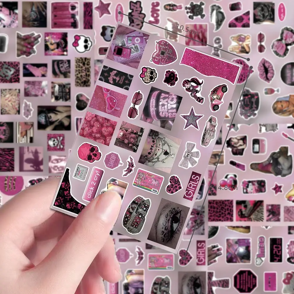 8장 Y2K 레트로 핑크 테마의 달콤하고 멋진 스타일 다이컷 스티커 DIY 폰케이스 씰링 콜라주 스크랩북 다이어리 정크 저널