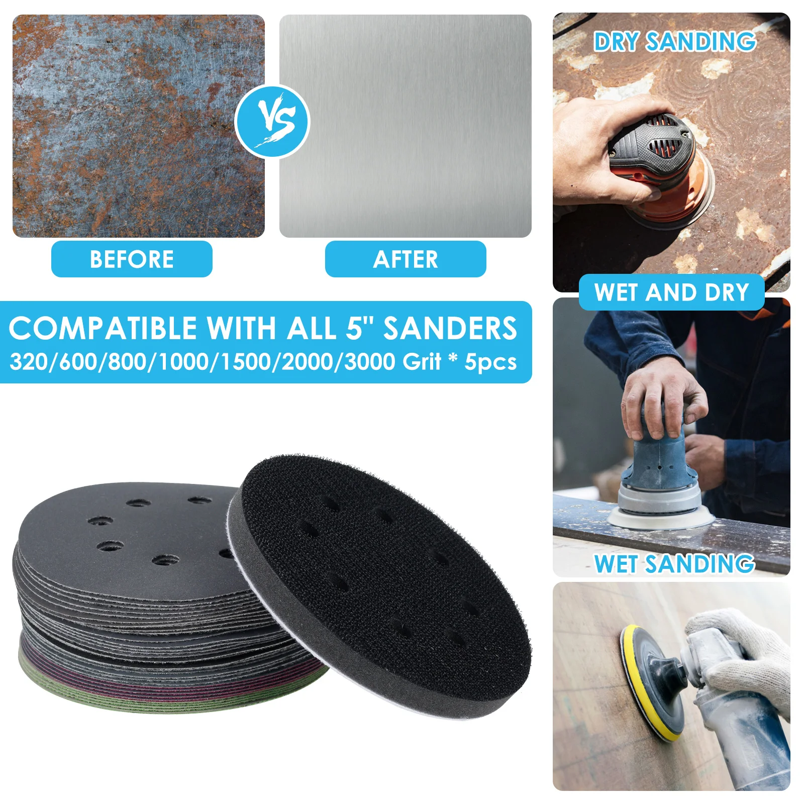 30 Pieces 125mm Wet Dry Sandpaper, Round Sanding Discs, Orbital Sander Pads Sandpaper Sheets For Metal Wood 100015002000300040005000 Grit