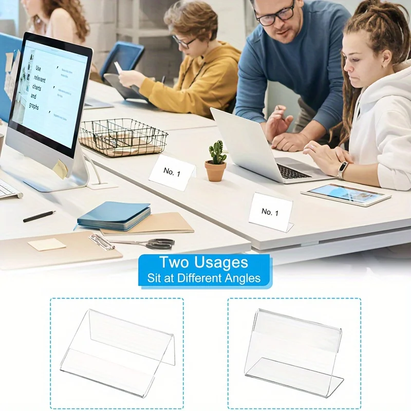 3pcs/set  Horizontal Tilt L-shaped Plastic Business Card Price Card Label Counter Stand, Suitable for Office, Store, Restaurant