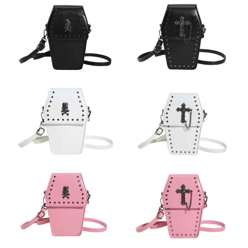 

Rivet Handbag Crossbody Bag Coffin Shaped Bag for Women Versatile Purse Trendy Bag Halloween Gothic Bag Cellphone Bag
