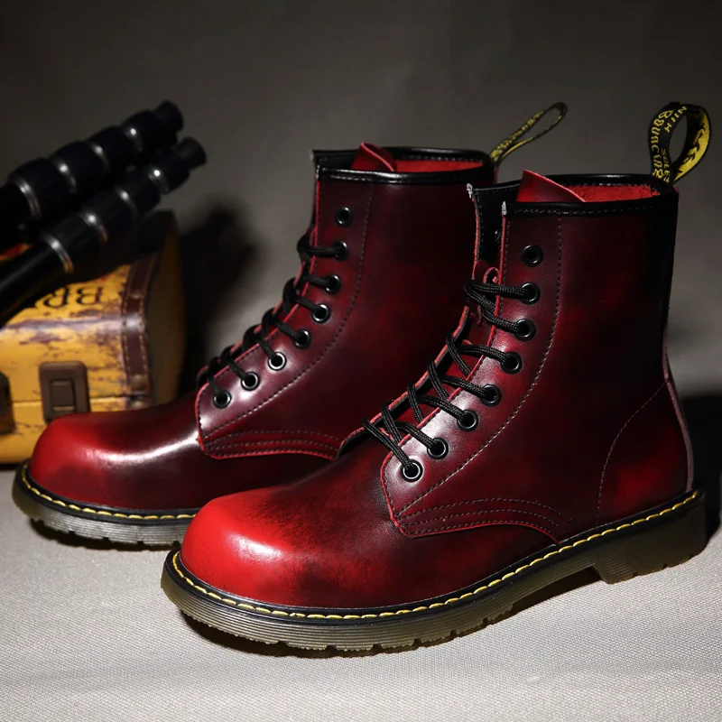 Couple-British-Style-Men-s-Retro-Boots-Lace-up-Fashion-Red-Boots-for ...