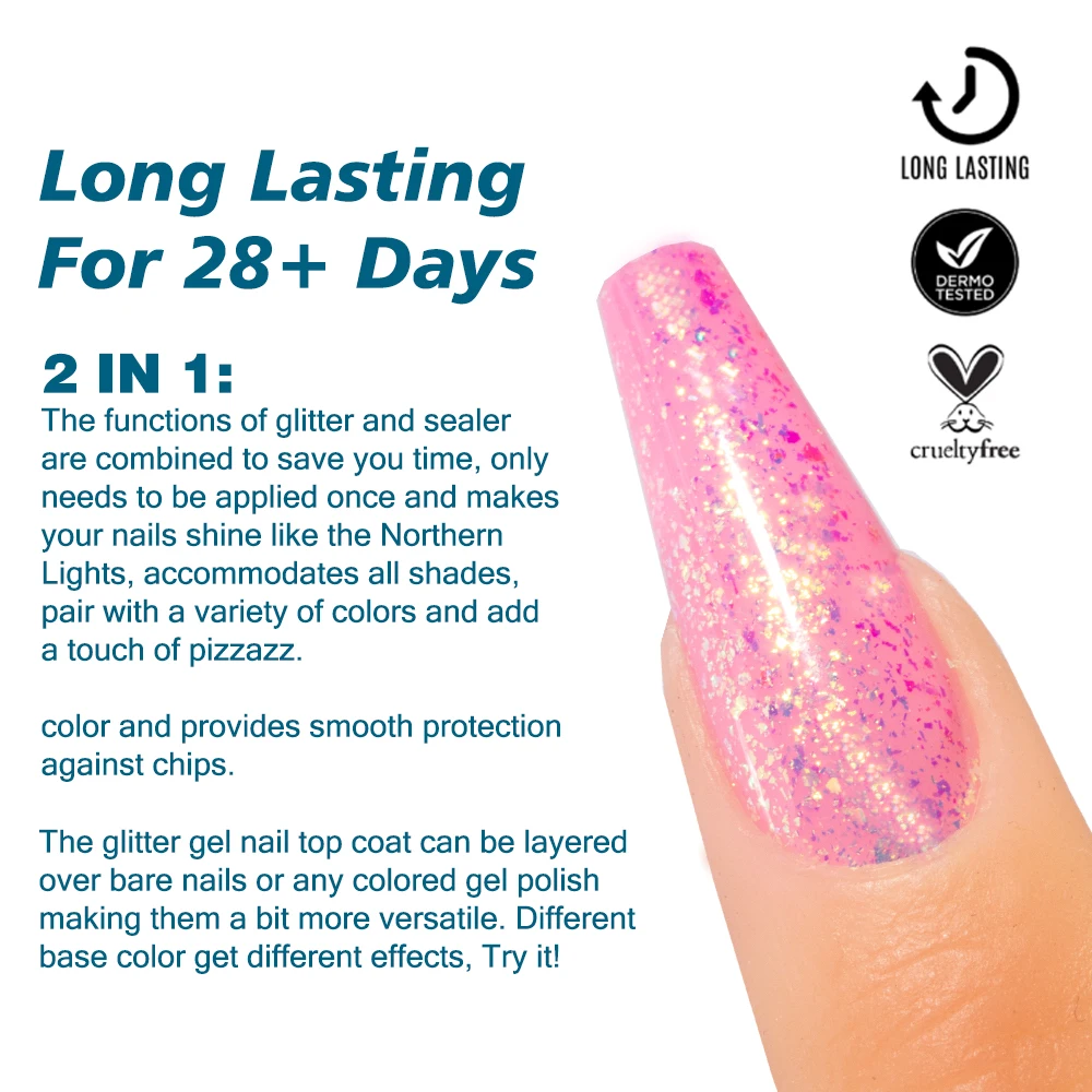 Gel nail polish gel nail varnish nail polish finish KODIES GEL Aurora glitter top coat UV gel nail polish 15ML sparkle diamond phantom topcoat no wipe sealer manicure finish nails