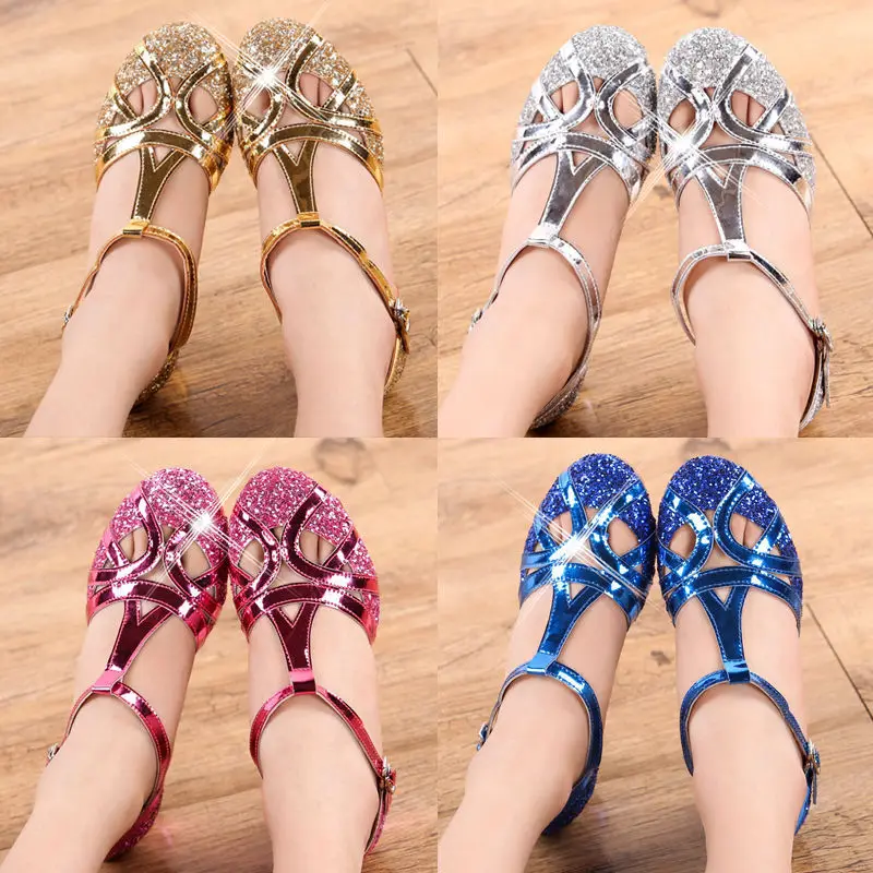 New Arrival Kids Girls Children Glitter Sequin Ballroom Tango Latin Salsa Dance Shoes Closed Toe Low Heel Princess Girls Sandals 2