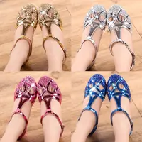 New Arrival Kids Girls Children Glitter Sequin Ballroom Tango Latin Salsa Dance Shoes Closed Toe Low Heel Princess Girls Sandals 2