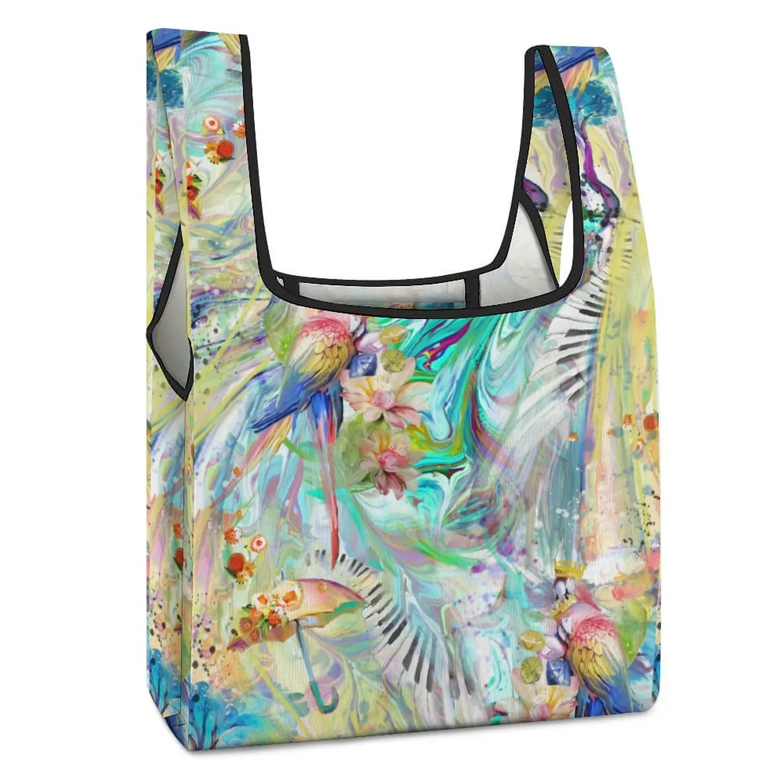 Customized Printed Collapsible Shopping Double Strap Handbag Colorful Full Print Tote Casual Woman Grocery Bag Custom Pattern toile de jouy navy blue motif pattern grocery tote shopping animal forest floral art shoulder shopper bag big handbags