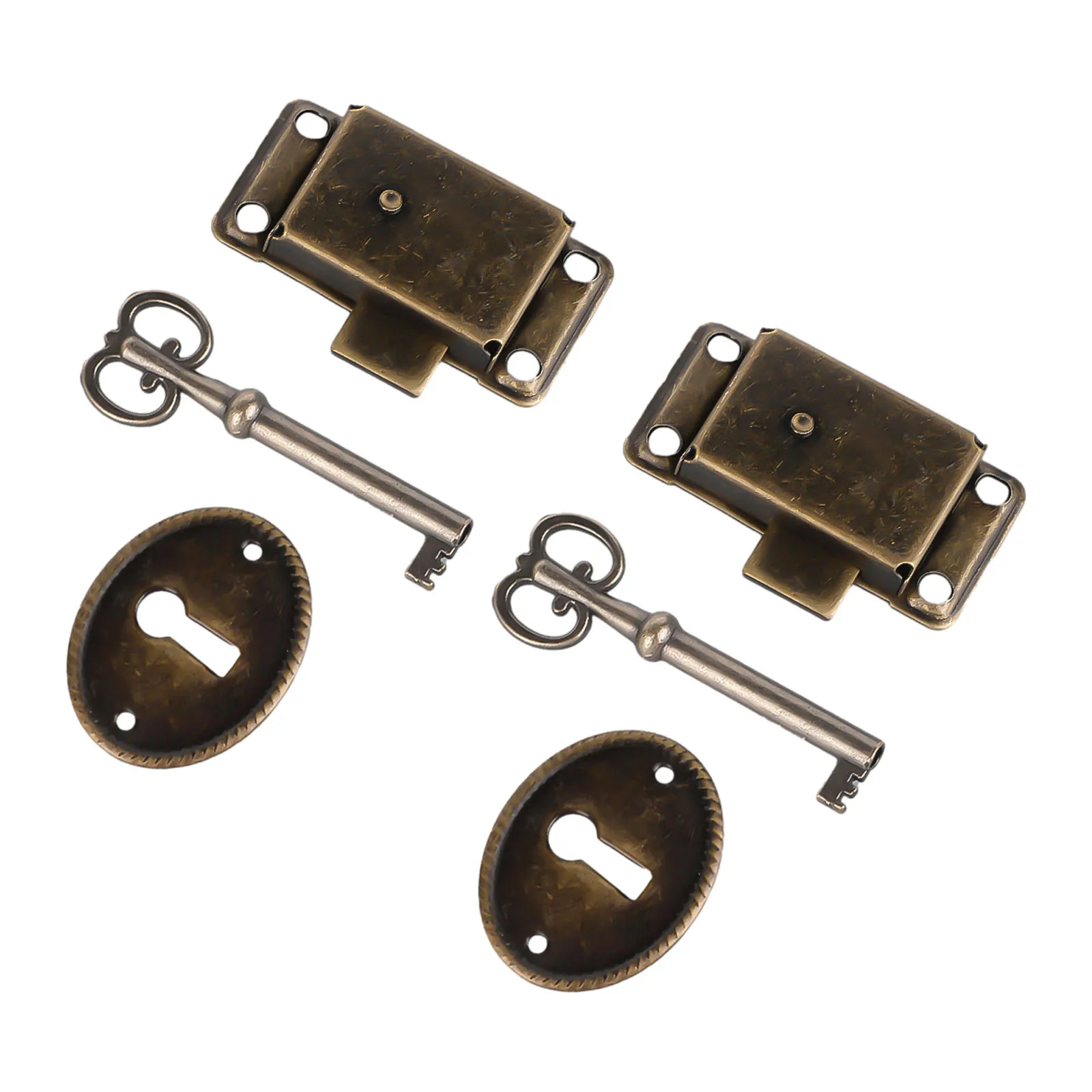 

6pcs Cabinet Door Lock Set Replacement Antique Vintage Style Bronze Lock For Cupboard Wooden Boxes Jewelry Gift Wine Box
