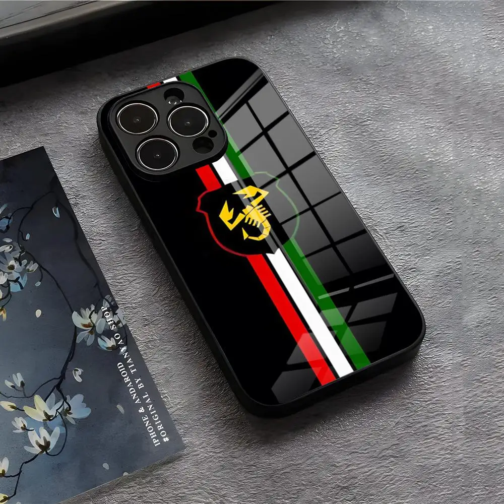 Premium Italy Car Abarth Black Glass Phone Case