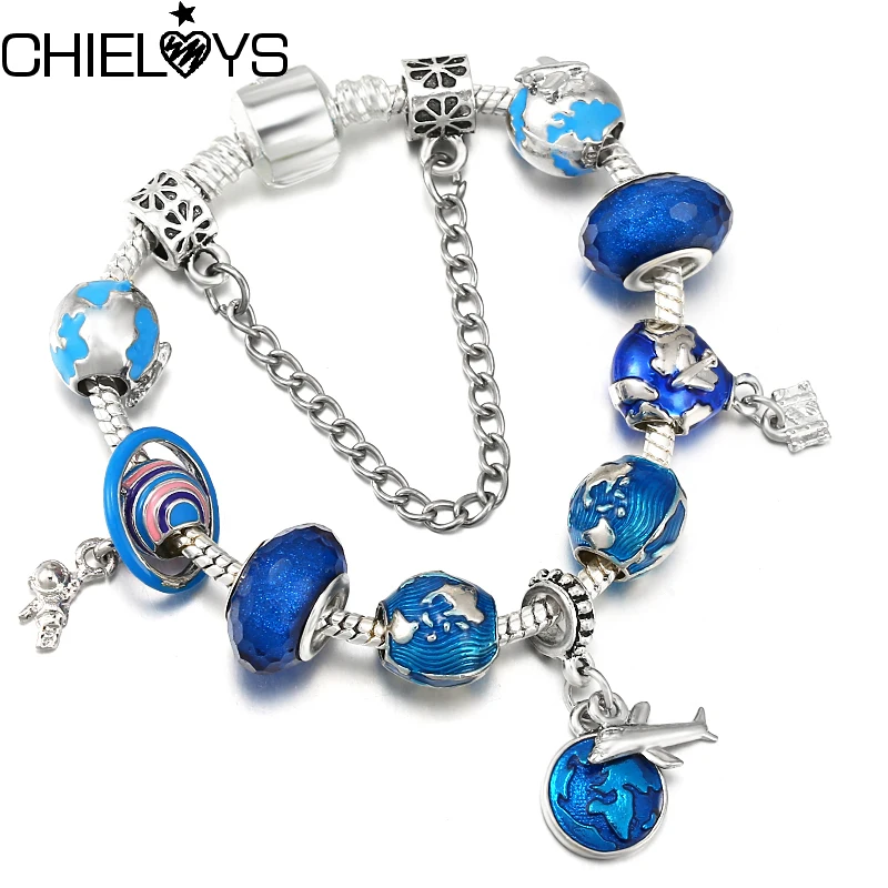Travel Series Charm Bracelets With Plane Planet Earth Beads Bracelet Bangles For Women Men Pulseras Jewelry Gift Dropshipping