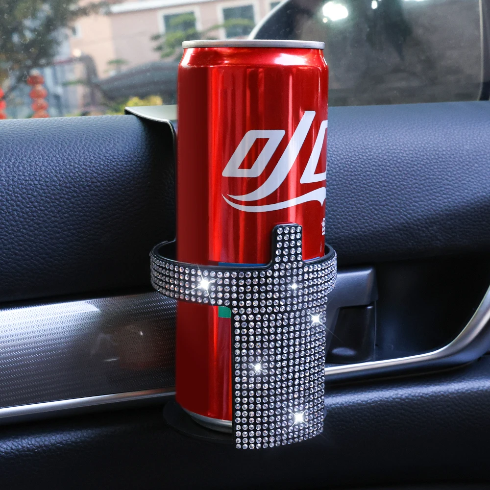 1Pc 블링 다이아몬드 크리스탈 자동차 음료 컵 홀더 창문 도어 마운트 범용 물병 스탠드 자동차 인테리어 장 정리함