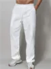 New Trend Simple Solid Color Men's Cotton Casual Drawstring Straight Leg Pants，A Gift For Men 3