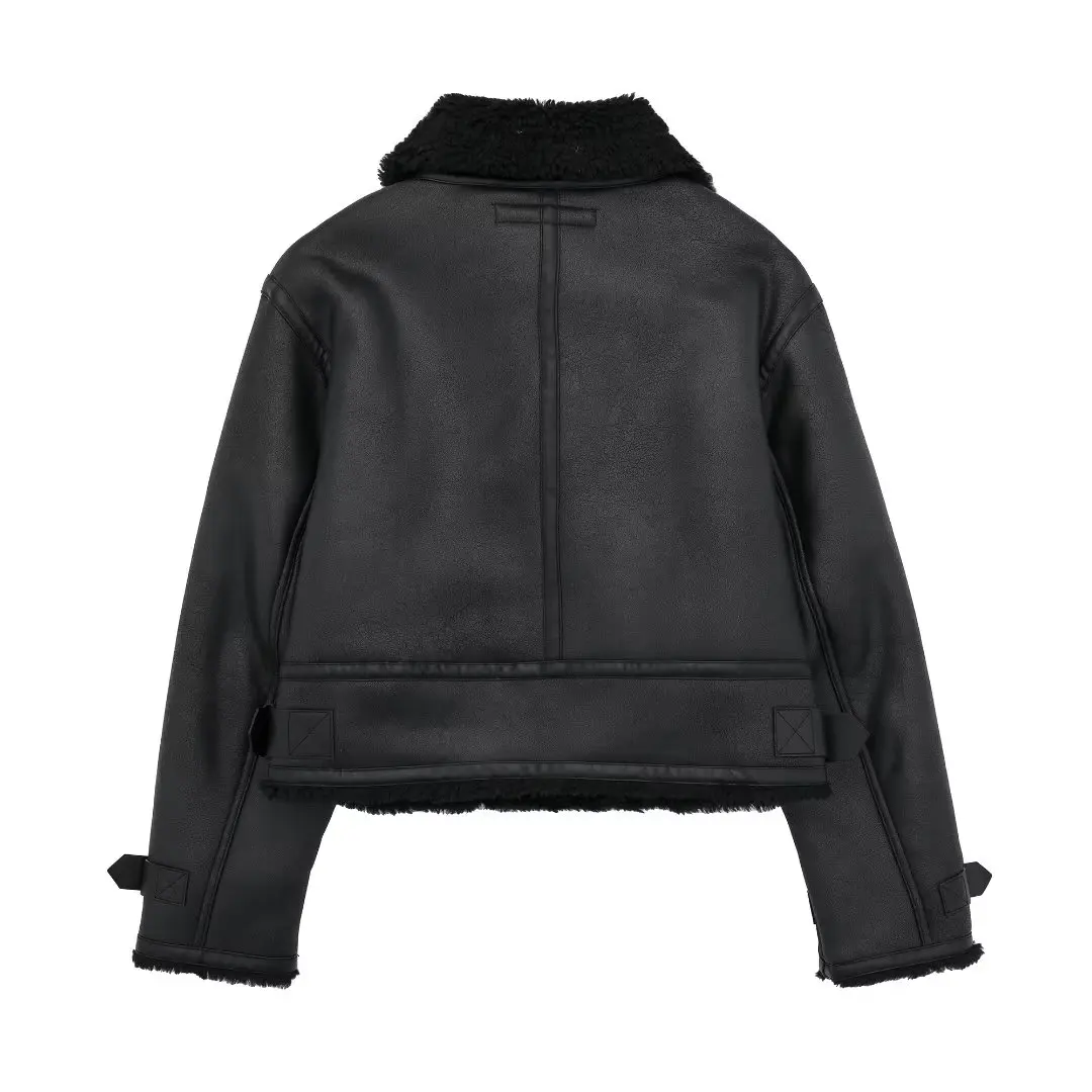 Jachetă de iarnă vintage la modă, haine elegante, haine exterioare din blană artificială din piele, caldă, lungă, pentru femei, buzunare cu fermoar, decorare_voghion.com