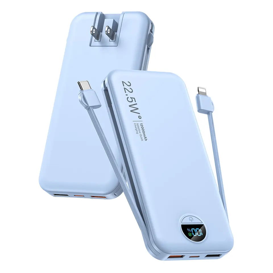 Blue 12000mAh AC Wall Plug Power Bank Charger