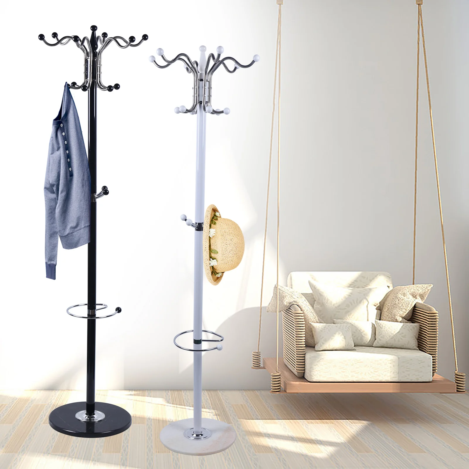 170cm Standing Coat Racks Hat Jacket Stand Tree Holder Hanger Shelves w ...