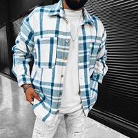 Spring Autumn Men Shirt Turn-down Collar Cotton Blend Long Sleeve Plaid Buttons Shirt Coat Casual Loose Streetwear Man Clothes