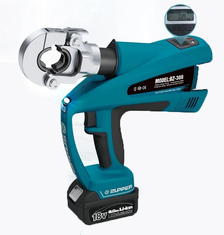 BZ-300 Battery Hydraulic Crimping Tool 16–300mm² with LCD Display Electric Cable Lug Crimper for Cu/Al Terminals detail image 1