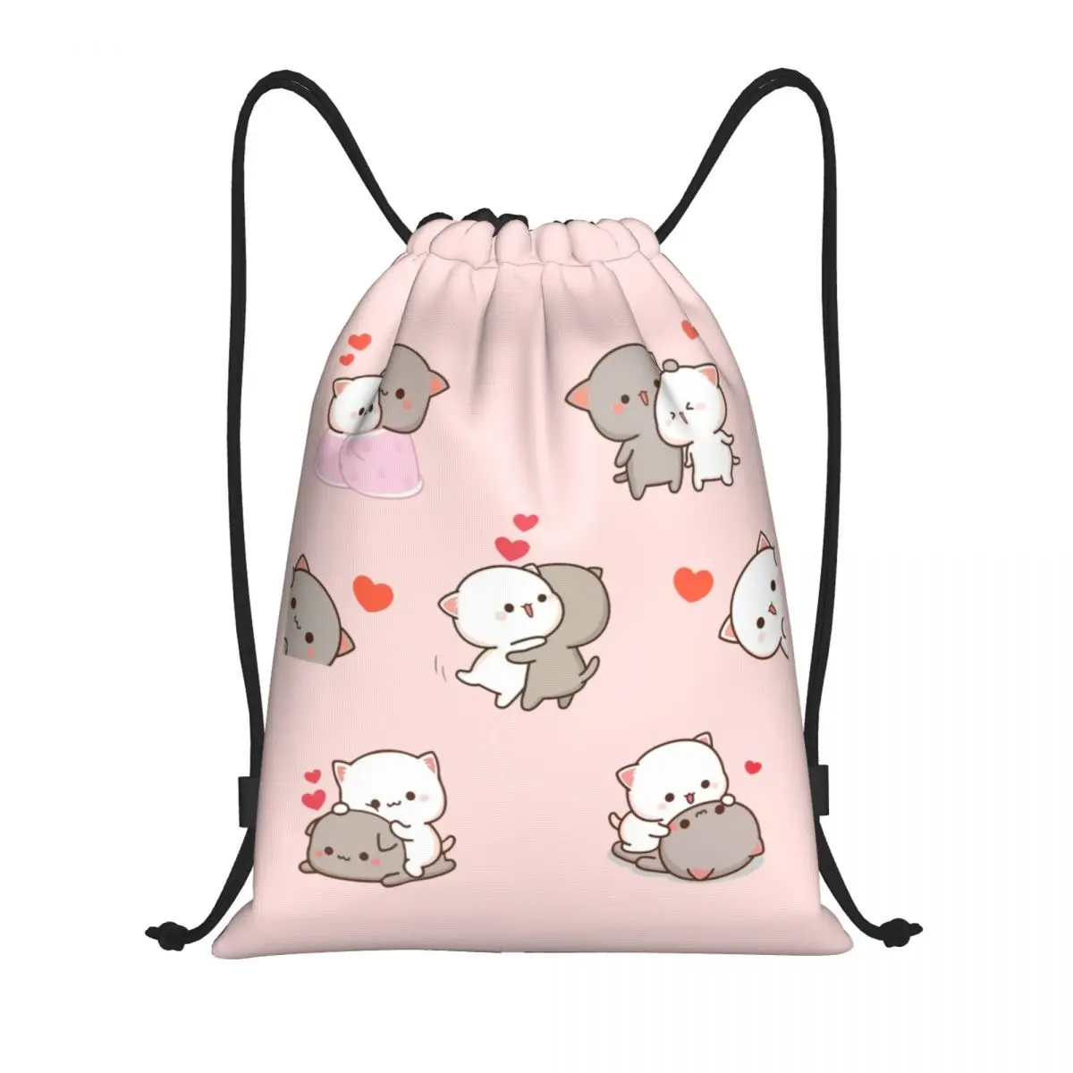 

Romantic Peach And Goma Mochi Cat Drawstring Backpack Sports Gym Bag for Women Men Training Sackpack