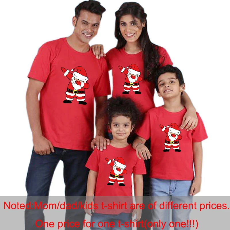 thumbnail image 1 of 1 pieza de camiseta roja a juego para la familia, ropa de fiesta navideña con estampado de Papá Noel, camisetas para mamá y papá, camisetas de manga corta para niños, ropa navideña, 1 of 5