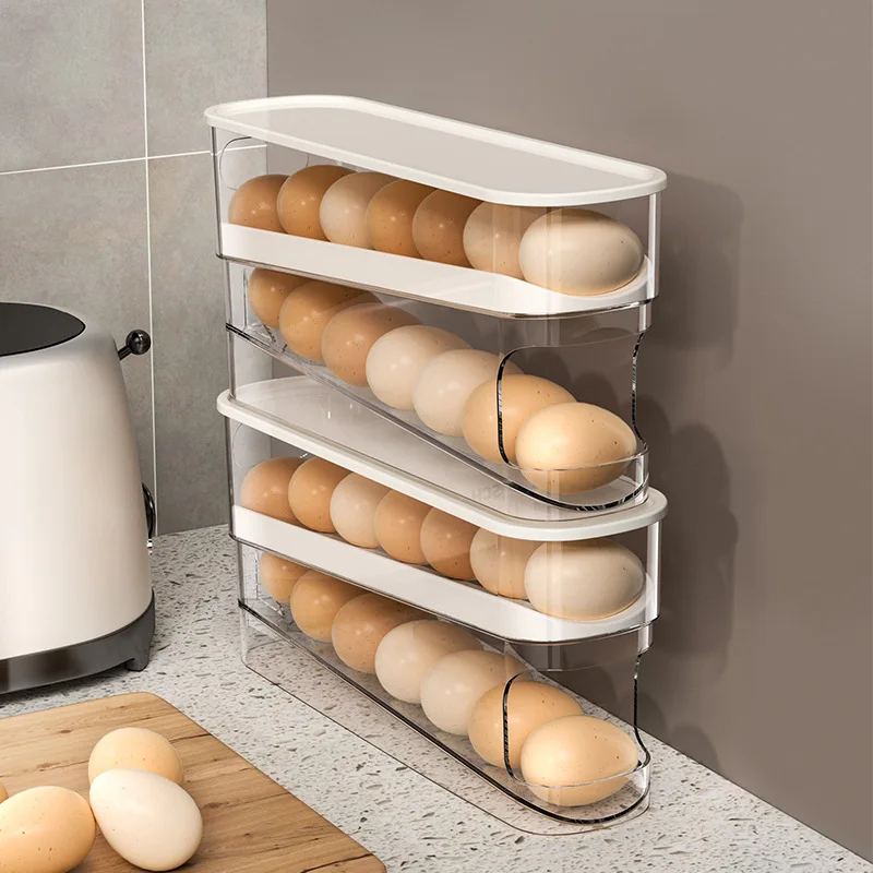 Sliding Egg Storage Box Refrigerator Food Holder Dispenser Double Layer Automatic Rolling Egg Container Kitchen Accessories 3