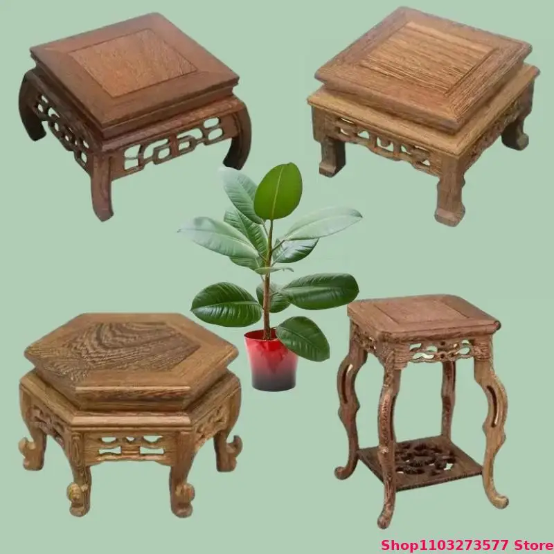 Natural Wooden Decorative Frame Home Flowerpot Vase Display Base Miniature Model Sculpture Base Attic Bonsai Plant Rack