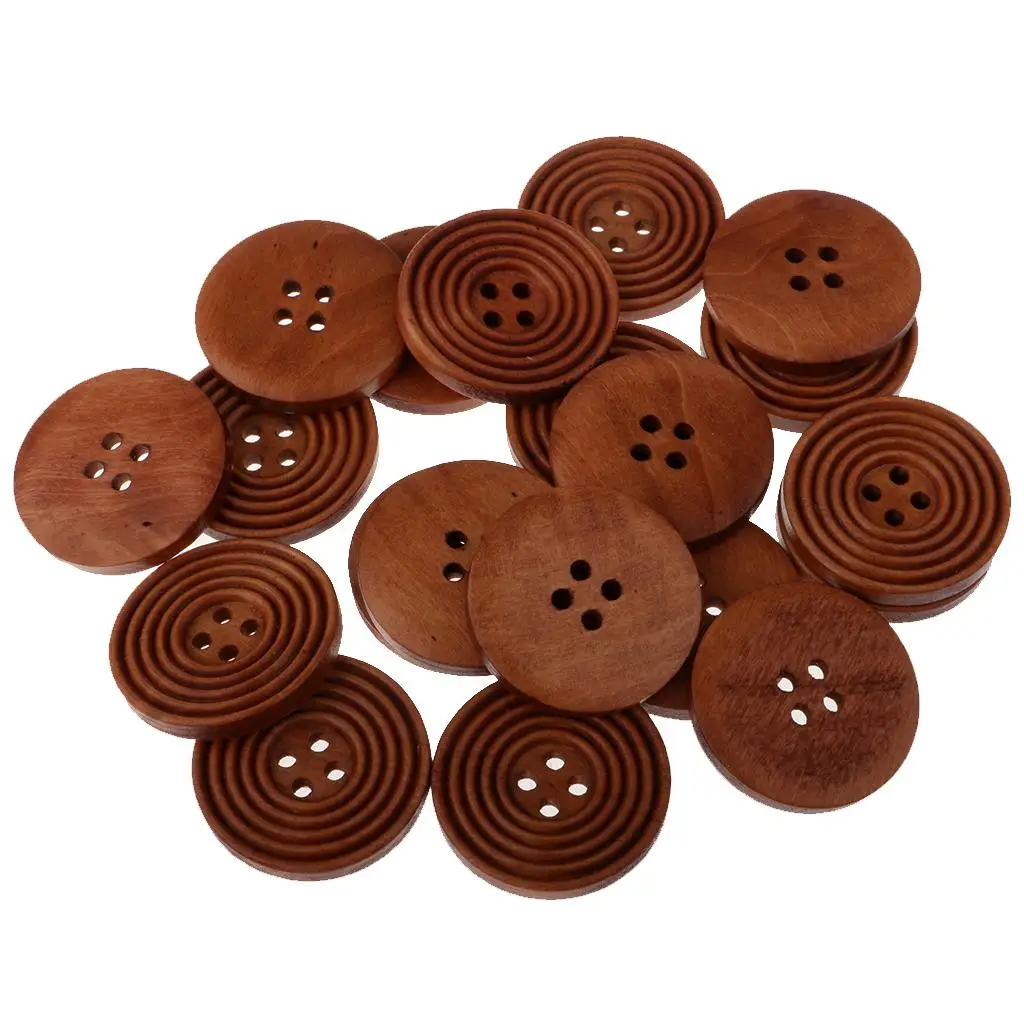 20 Pieces 30mm Handmade Round Coffee Black Wood Buttons 4 Holes Sewing Buttons for Garment Decoration 5