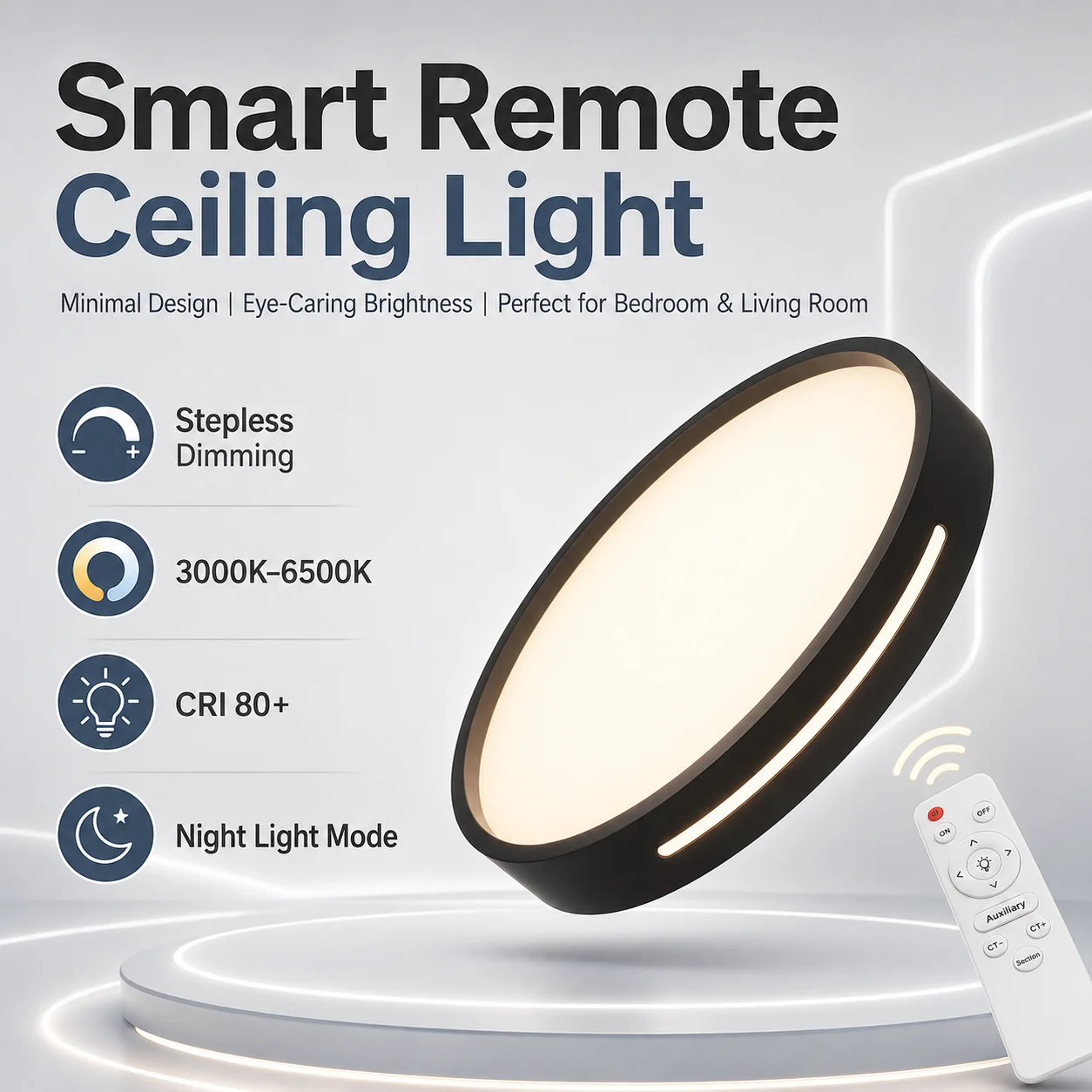 Sleek LED Ceiling Lamp with Remote Control & Adjustable Brightness
