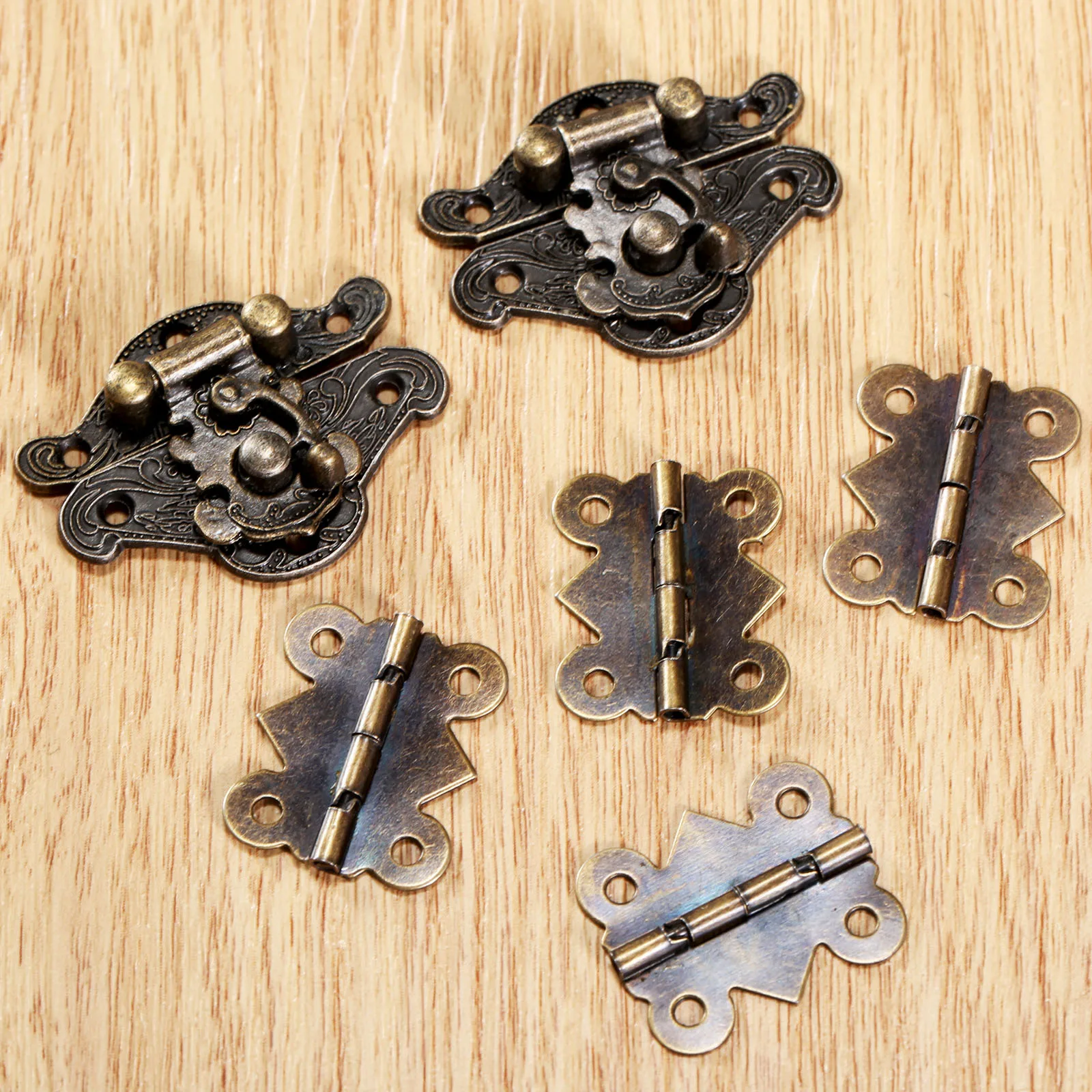 Toggle Latches, Jewelry Box Hasps, Decorative Latches, Furniture Hardware 6Pcs/set Antique Bronze Jewelry Wooden Box Case Toggle Hasp Latch with Cabinet Hinge Furniture Accessories Iron Vintage Hardware