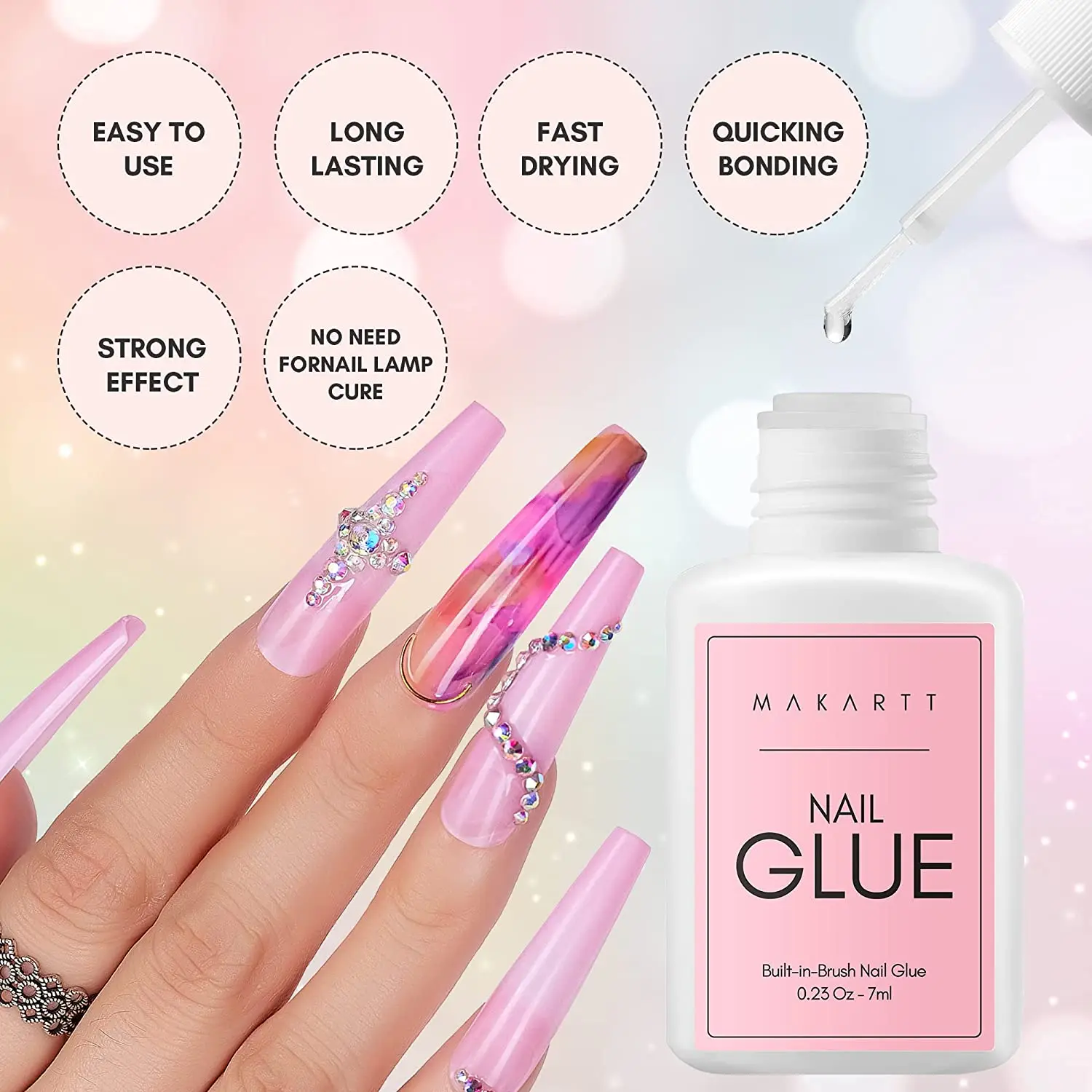 Makartt Nail Glue for Acrylic Nails Super Brush on Nail Glue Kit Bond Quickly Artificial Nail Adhesive Glue for Nail Tips 3