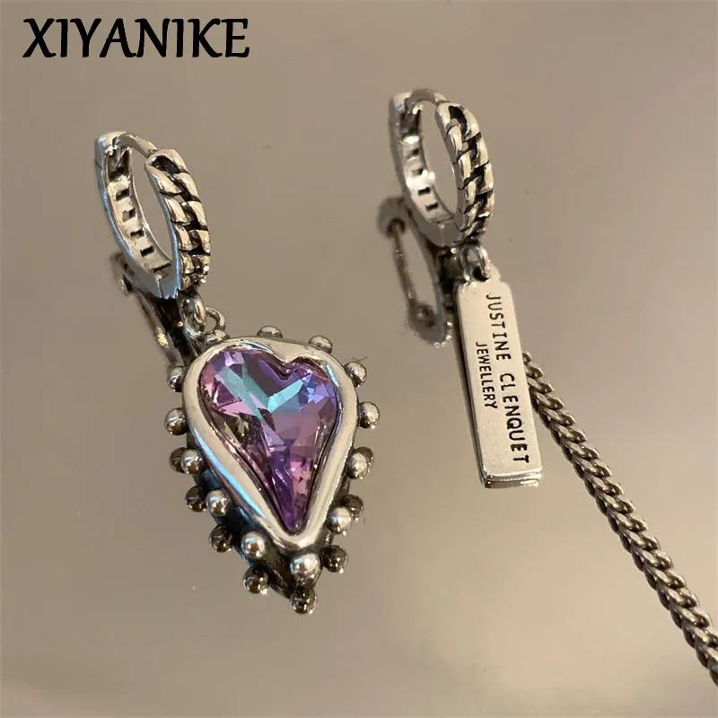 XIYANIKE Vintage Lila Kristall Herz Symmetrische Tropfen Baumeln Creolen Für Frauen Mädchen Mode Schmuck Geschenk Party Alem