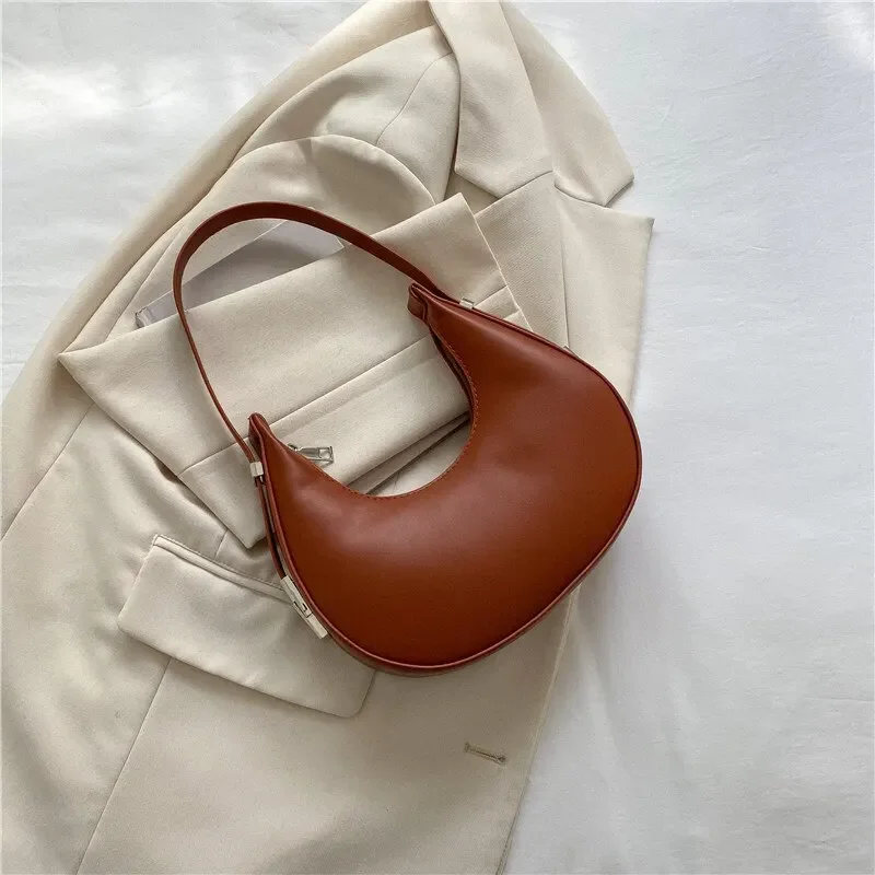 

Underarm Bag New Tide Solid Color Casual Texture Fashion One Shoulder French Niche Crescent Shape Bag for Women Handbags