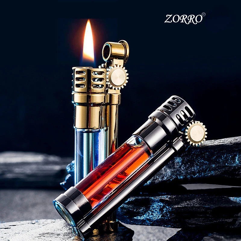 Zorro Windproof Metal Kerosene Lighter Transparent Fuel Tank Creative Retro Flint Lighter Smoking Accessories