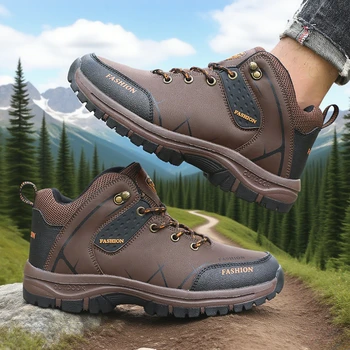 أحذية المشي لمسافات طويلة للرجال مقاومة للماء مريحة ومتينة لربيع الخريف والتخييم والمشي لمسافات طويلة والسفر والصيد أحذية عمل مضادة للانزلاق 5