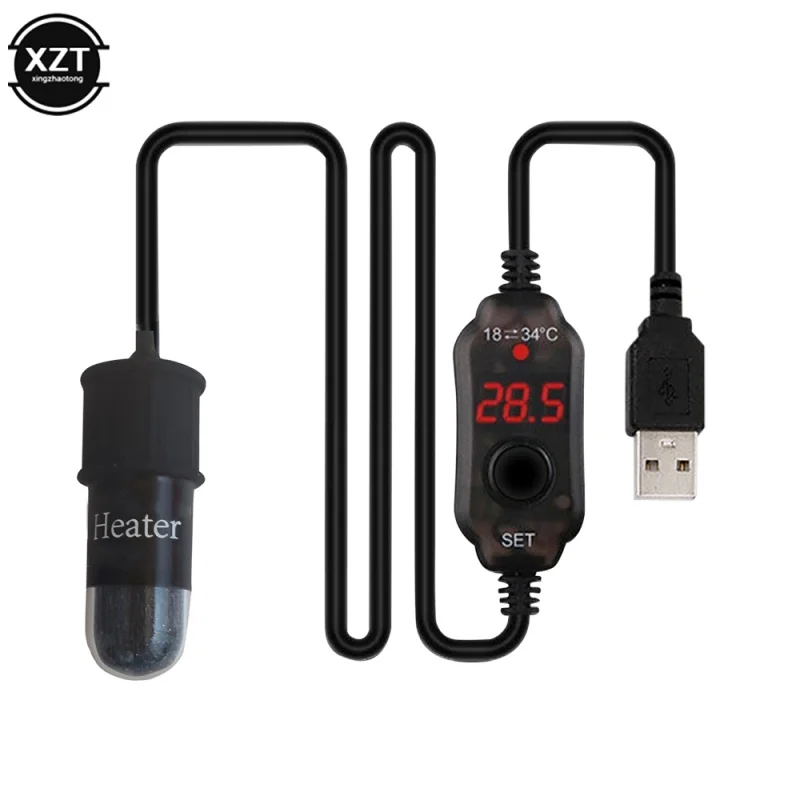Mini Aquarium Heating Rod Fish Tank Submersible Thermostat 18-34&deg;C Adjustable USB Charge
