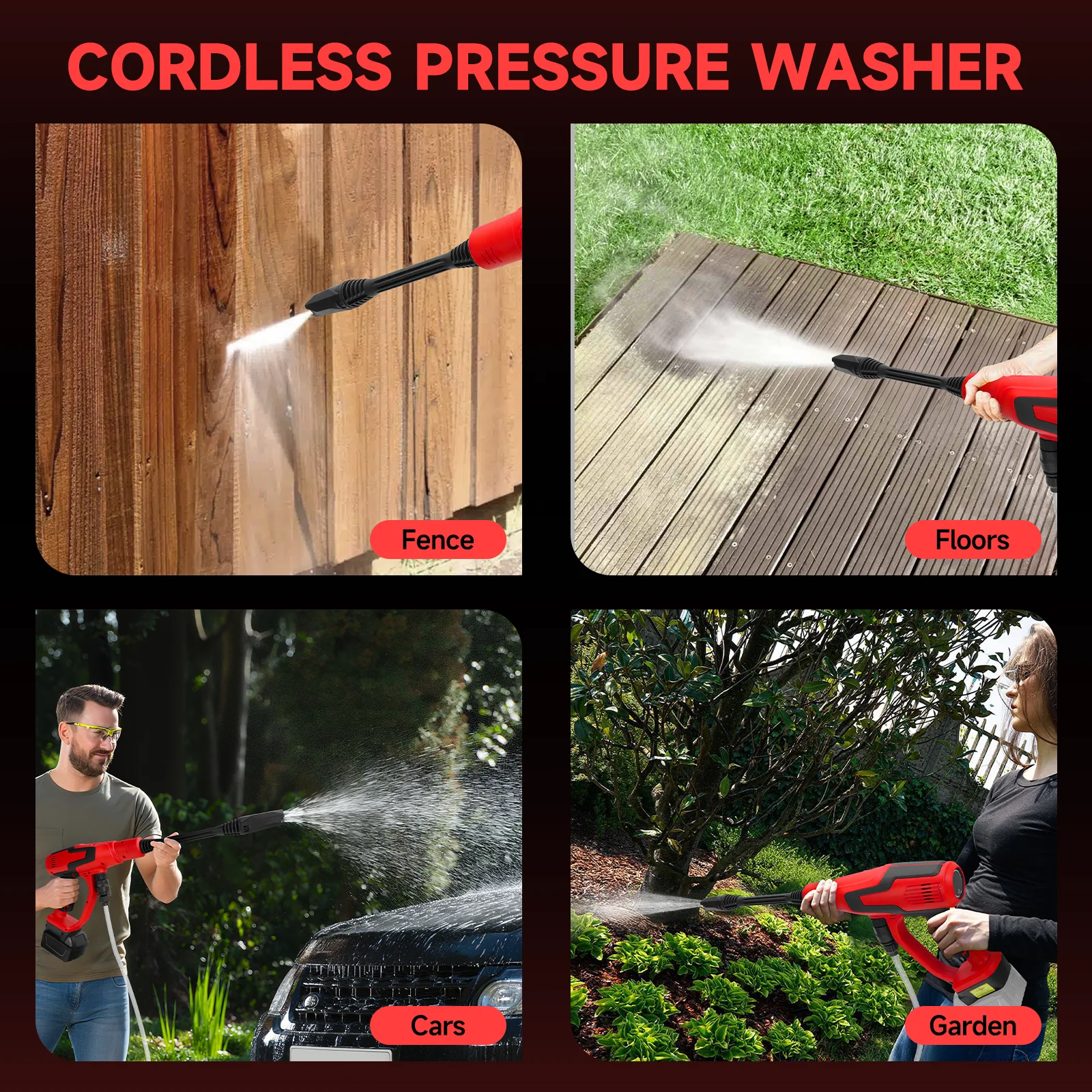 Cordless Pressure Washer 380W Brushless High-Pressure Car Washer Gun 653PSI 3-Sp