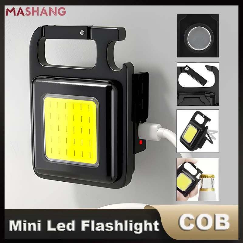 

Mini Led Keychain Work Light Super Bright Cob Inspection Pocket Flashlight Usb Rechargeable Keychains Torch with Bottle Opener