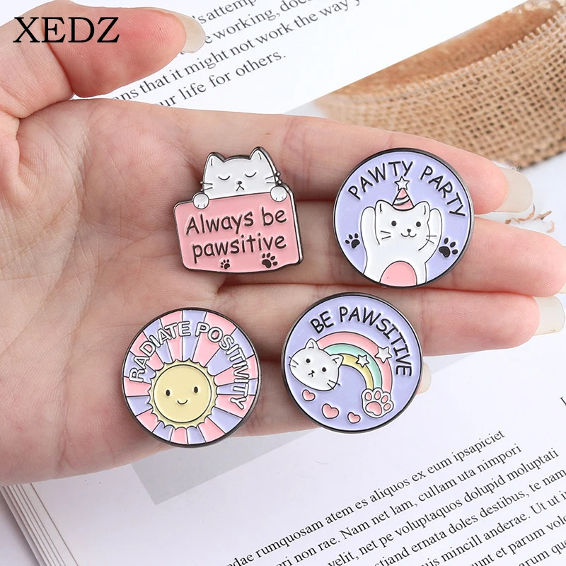 

Creative Cartoon Animal Enamel Pins Cute Cat Dog Always be Pawsitive Party Jewelry Gifts for Kids Friends