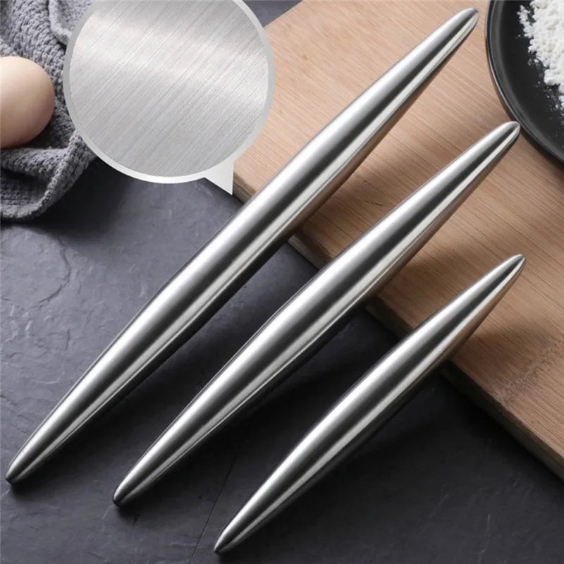 Stainless Steel Rolling Pin Kitchen Utensils Dough Roller Bake Pizza Noodles Cookie Dumplings Making Non-stick Baking Tool 1Pc