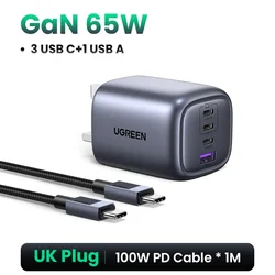 UGREEN 65W GaN 4 - Port USB - C Fast Charger with Quick Charge 3.0 PD 3.0 - UK 4 Ports Cable Set