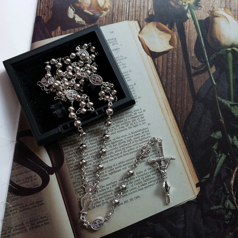 Custom4U Collana Rosario Personalizzata Con Foto E Croce In Acciaio Inossidabile, Gioiello Religioso Cattolico Con Catena Regolabile