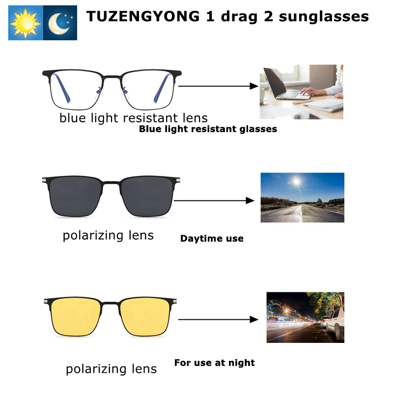 Classic Square Metal 3 In 1 Magnet Clip On Gl Frame Polarized Sungl For Men Women 2023 Nuovo computer ottico_voghion.com