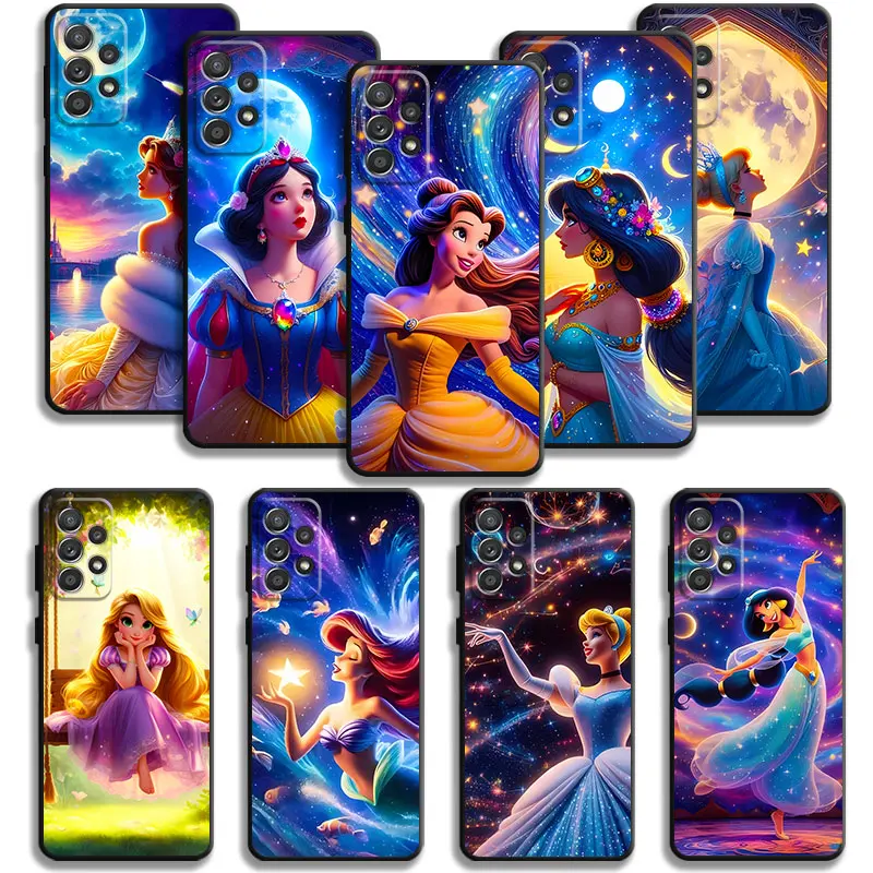 Case For Samsung Galaxy A55 A54 A53 A52 A35 A15 A50 A70 A51 A14 A13 A12 A34 A32 A21s A23 Disney Princess Beautiful Moonlight Art