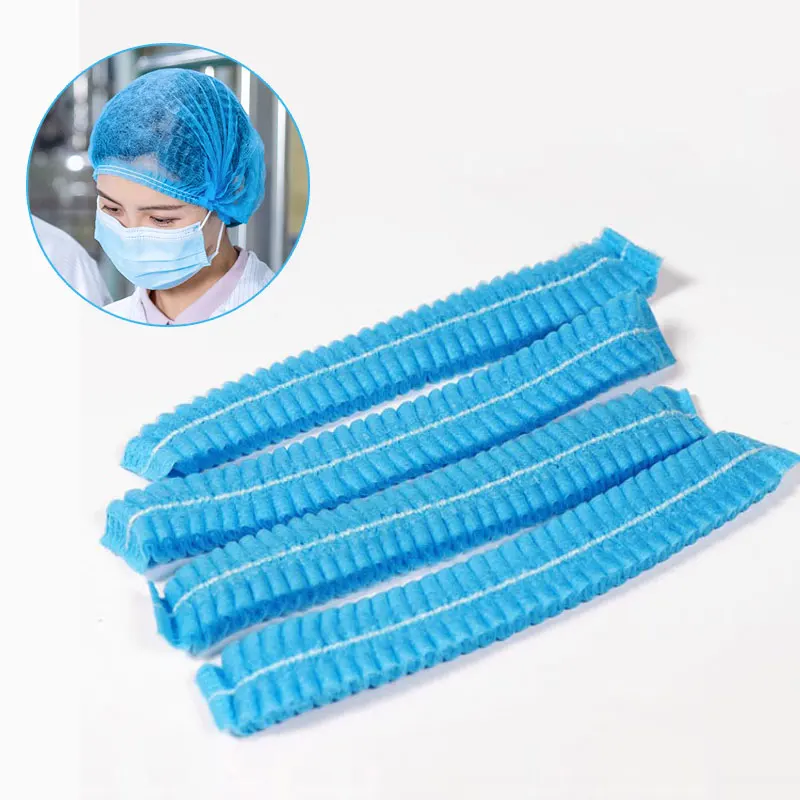 

100pcs Disposable Blue Hat Kitchen Restaurant Non-woven Fabric Thickening Breathable Dustproof Food Work White Elastic Headgear