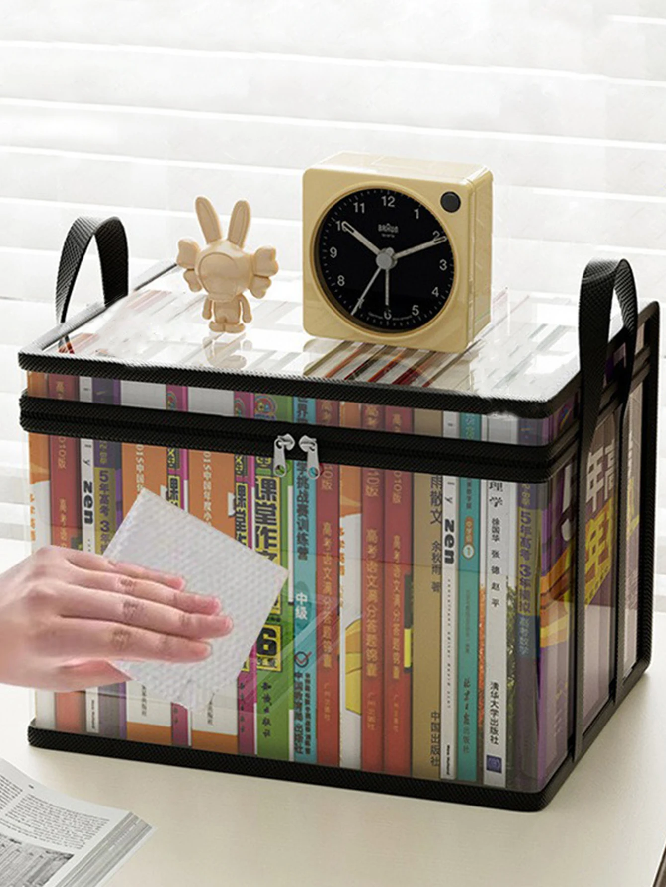 Faltbare Wasserdichte Buchaufbewahrungsbox, Großräumiger Buchorganizer für Studenten, Zuhause, Schule und Wohnheim, Tragbare PVC-Buchtasche – Detail 5